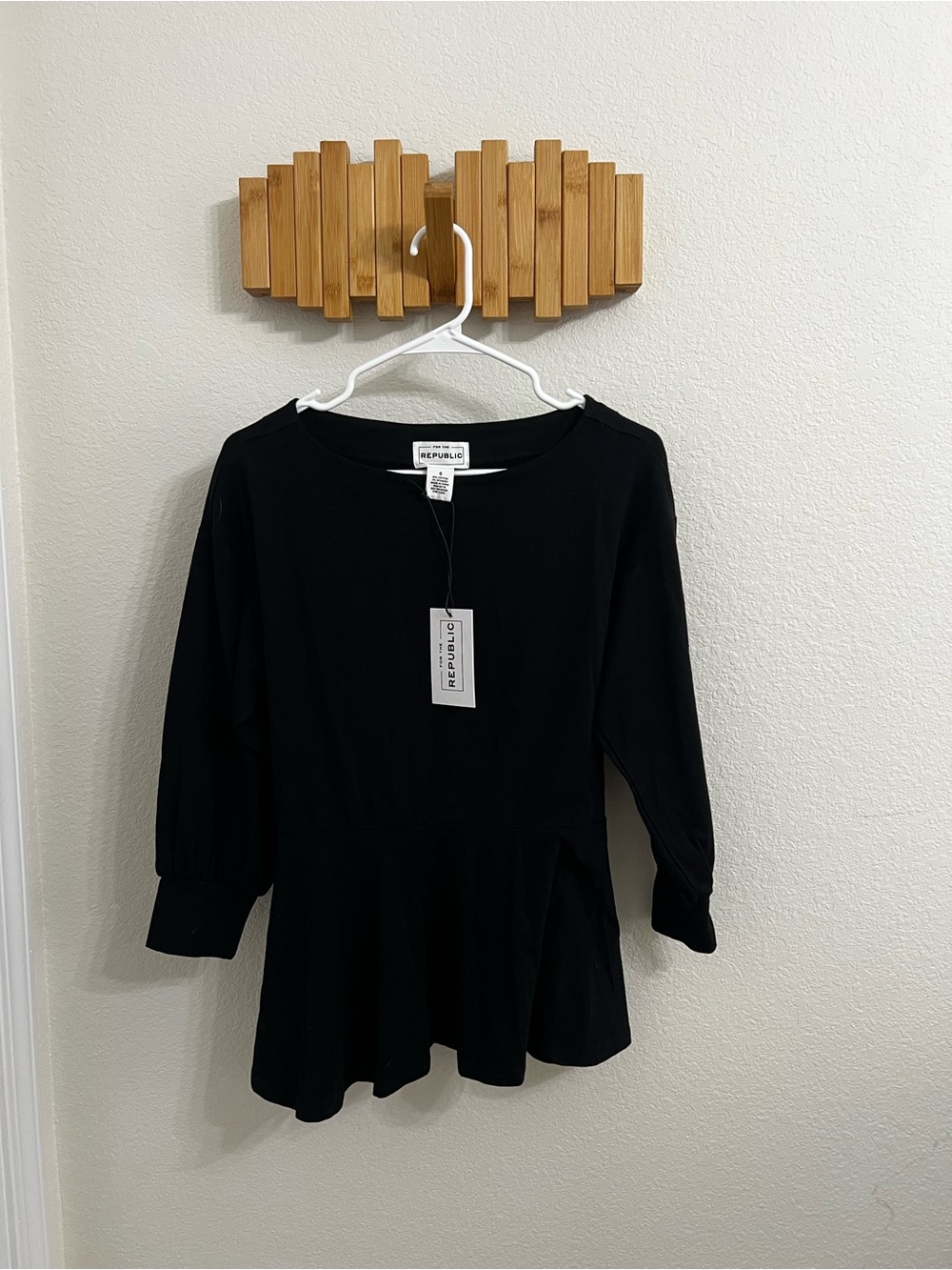 For The Republic Black Peplum Long Sleeve Top